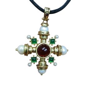 WeWoreWhat Gold and Green Cross Pendant Necklace